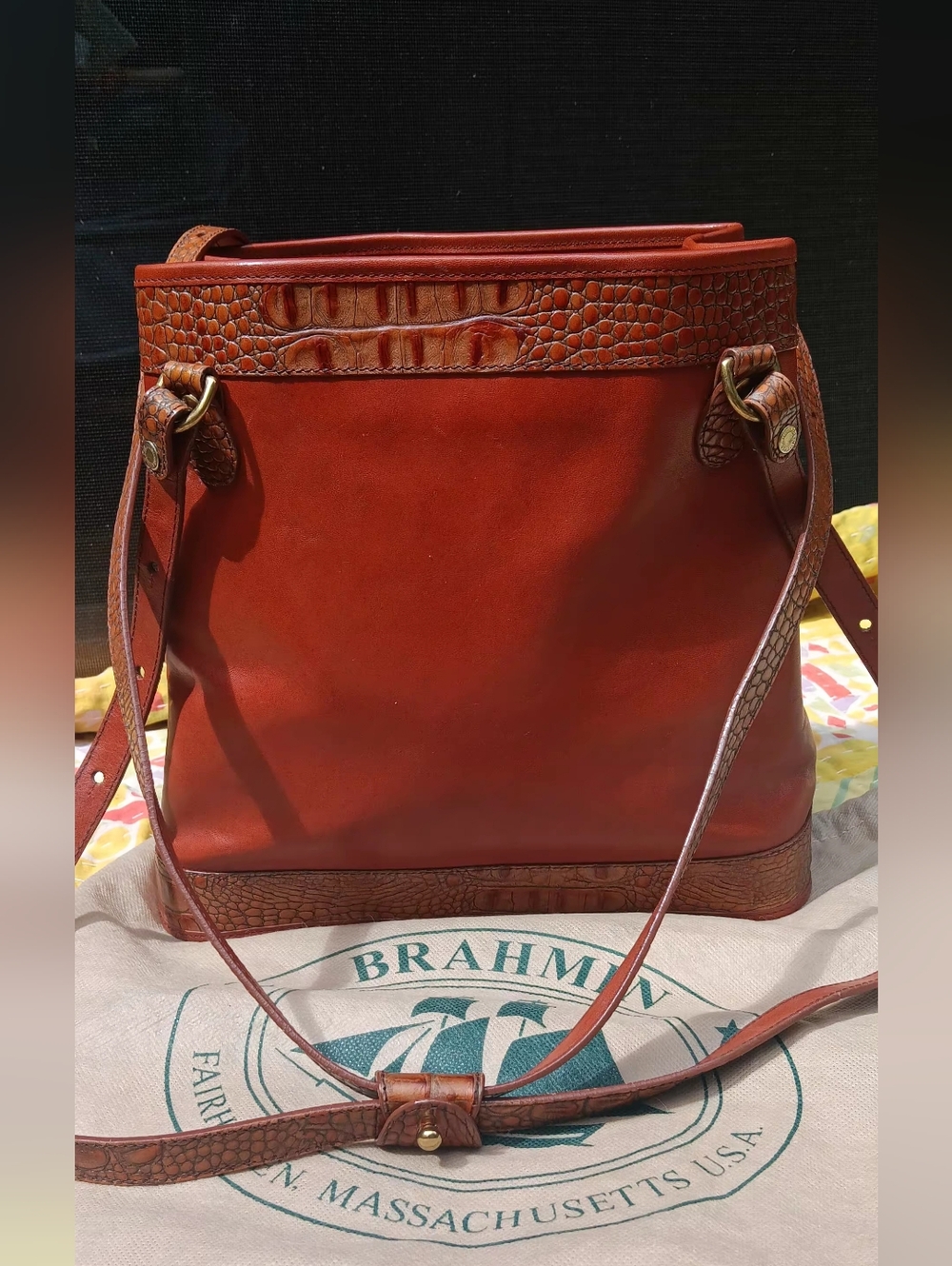 Brahmin Cognac Leather Tuscan Vintage Shoulder Bag EUC